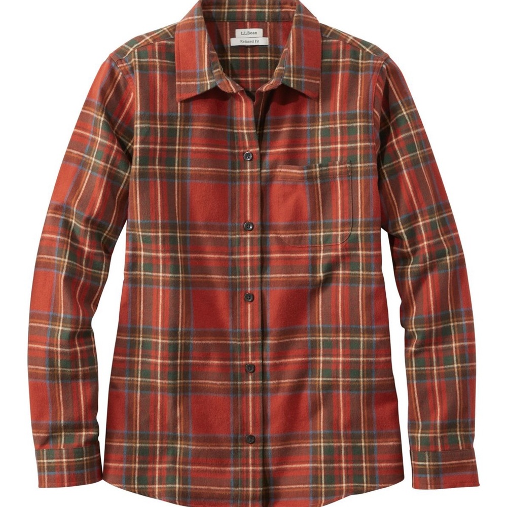 L.L. Bean Red Plaid Flannel Shirt, Sz Medium Tall - Picture 3 of 12